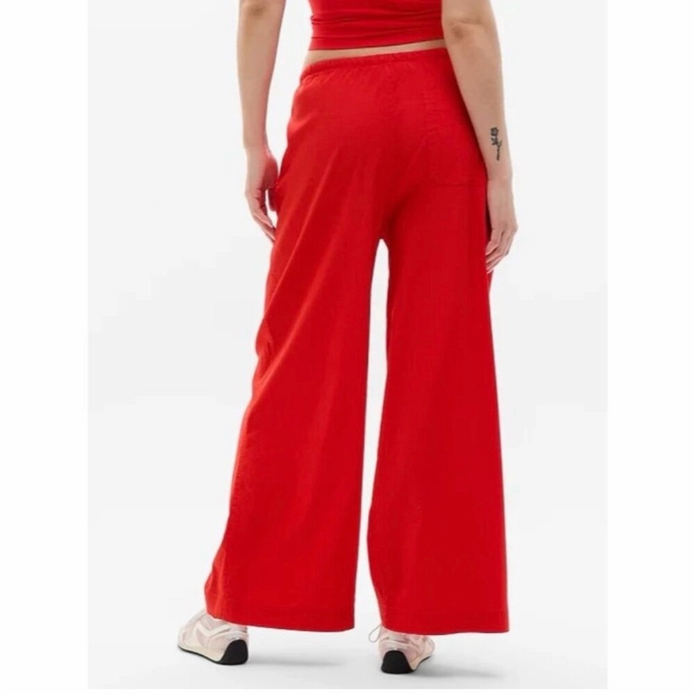 NWT  Athleta Womens Small Paradise Linen Blend Wide Leg Pant Red Drawstring - Picture 3 of 13